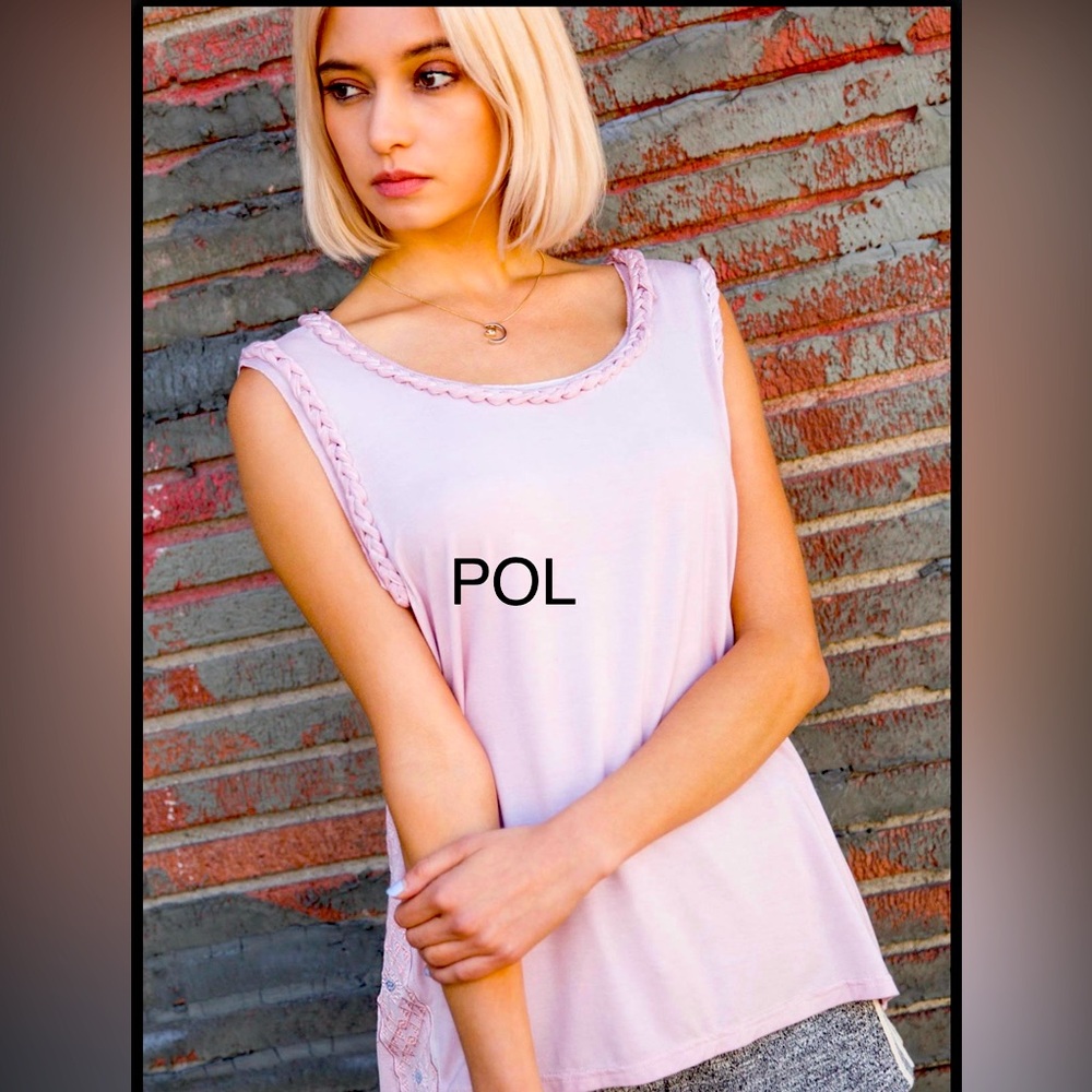 BP210-4🌸POL pretty Pink Sleeveless Top w/side embroidery+cut out back!🌸